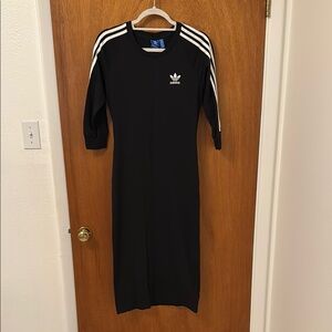 Adidas Black Long Sleeve Dress with White Stripes
